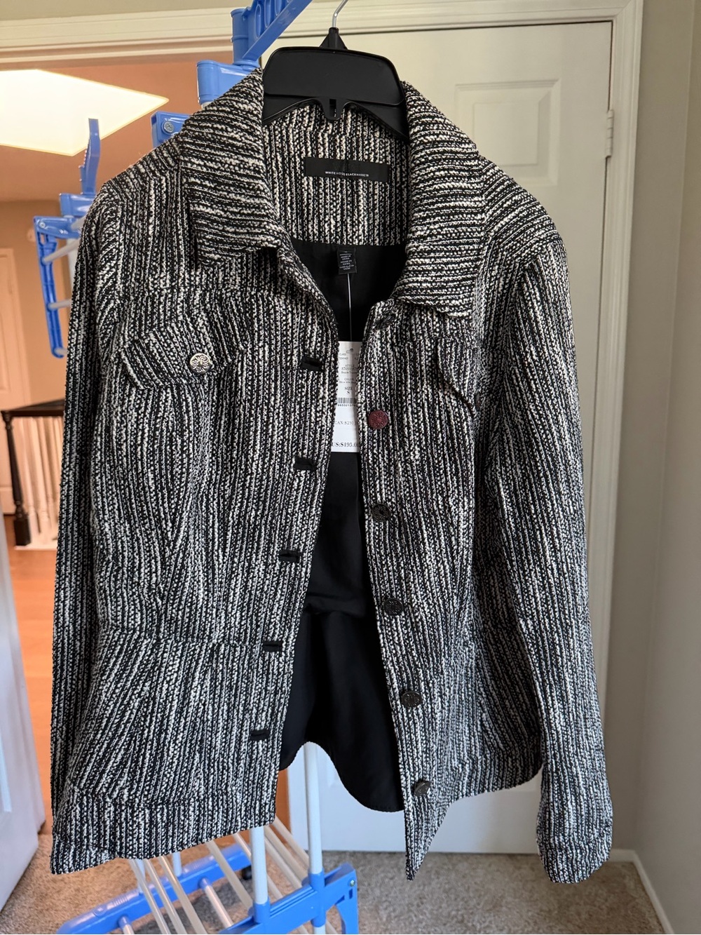 White House Black Market Black & White Textured Knit Jacket
